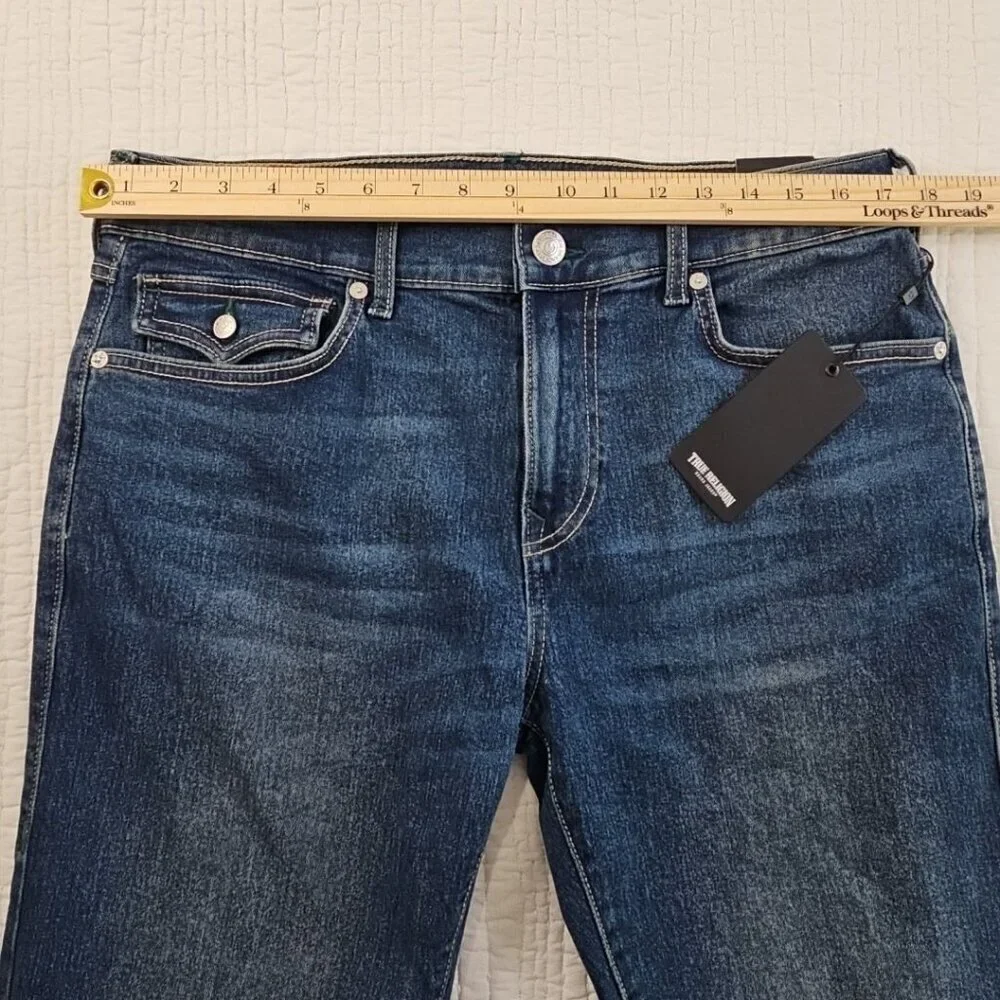 True Religion Rocco Jeans Men's 33x32 NWT Flap Pockets Green Contrast Stitch NEW